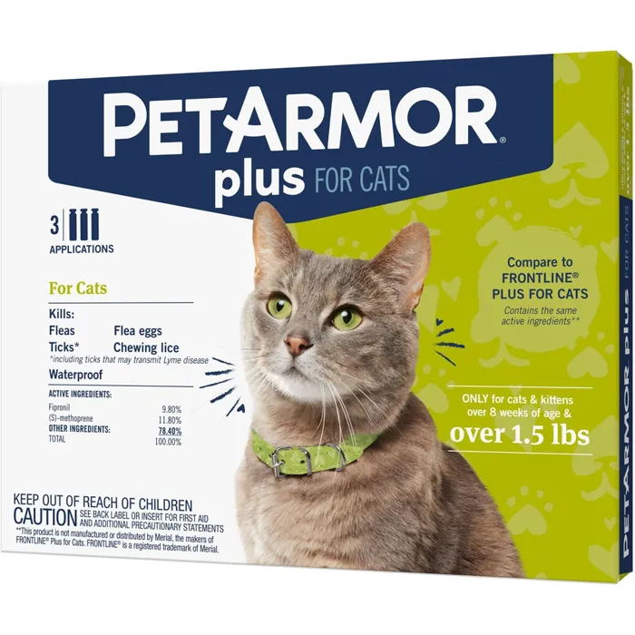 Petarmor+ Flea & Tick Squeeze On Cat Over 1.5# 3Ct